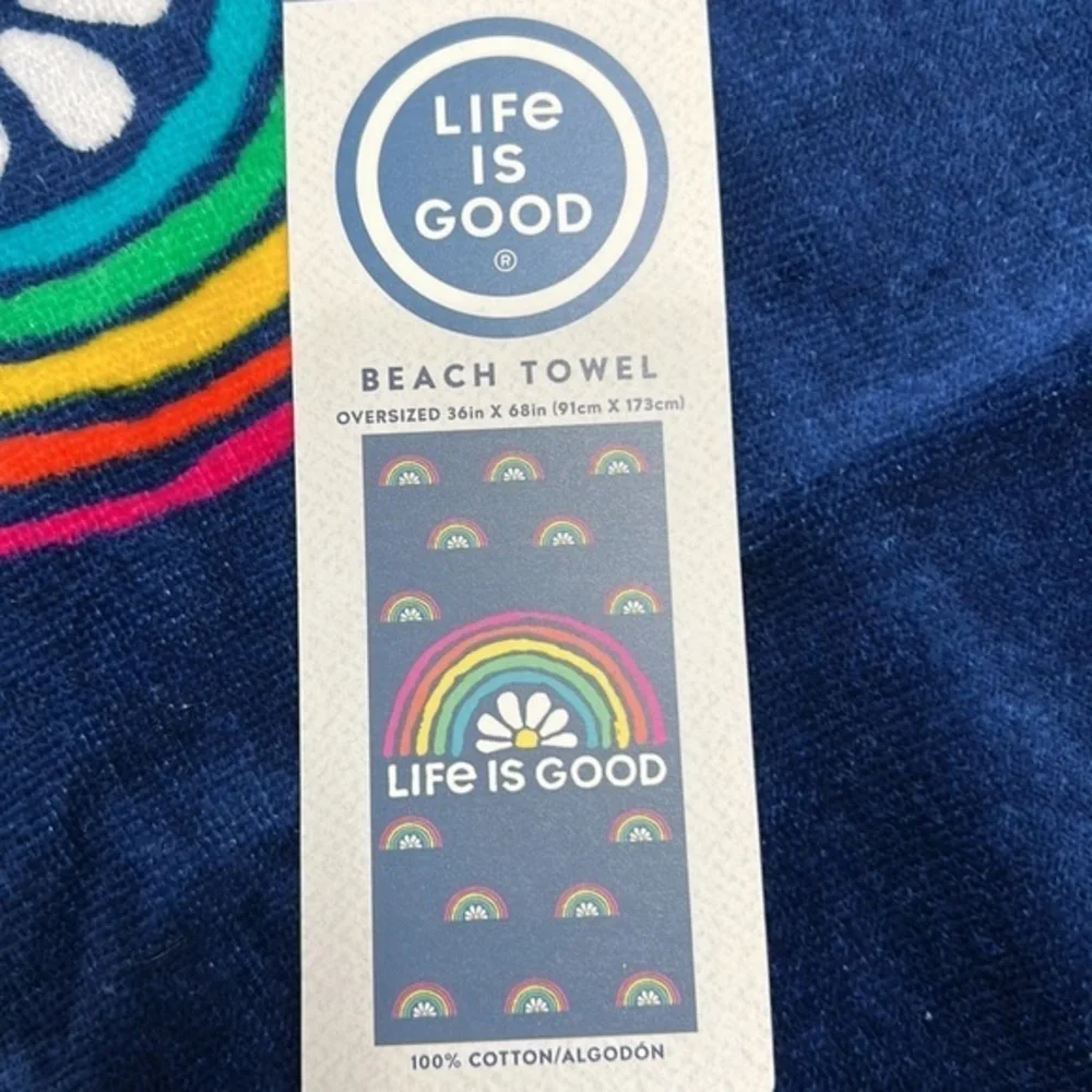 Life is Good -‘Rainbows’ Beach Towel. 36” x 68”. NWT. Firm! Last one!
